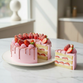 Bolo de Morango com Creme Rosa e Morangos Fatiados