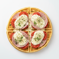Waffle Salgado com Mortadela de Peru, Mozzarella, Tomate e Orégano
