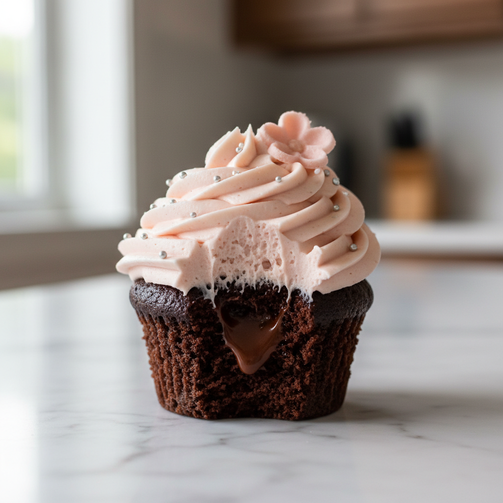 Cupcake com cobertura rosa