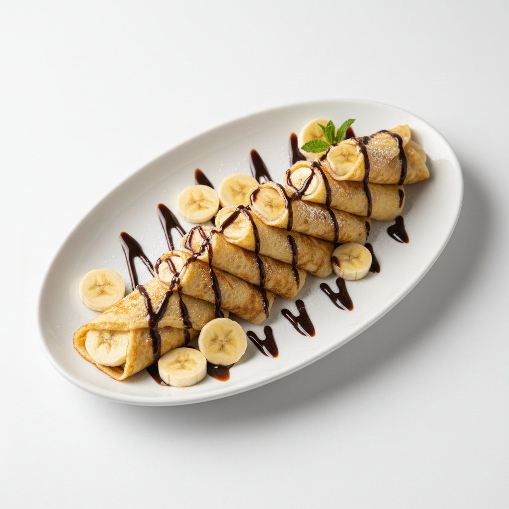 Crepe Recheado de Banana com Calda de Chocolate