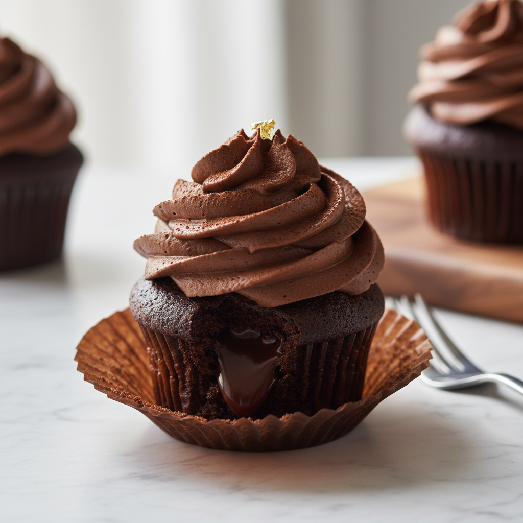 Cupcake com cobertura de chocolate